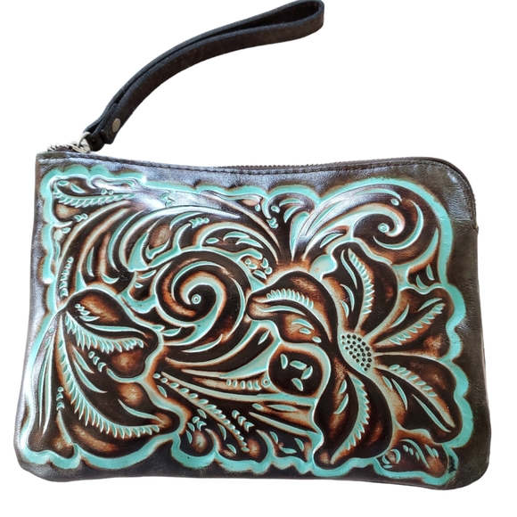 Patricia Nash Tooled Turquoise Cassini Wristlet - Picture 6 of 14